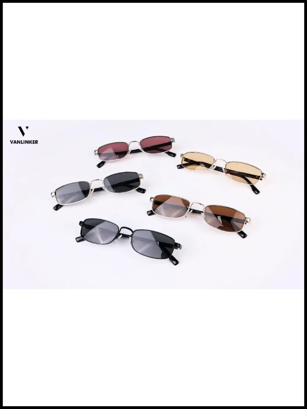 Small Rectangular Polarized Sunglasses Gold Frame TAC Lens UV Protection